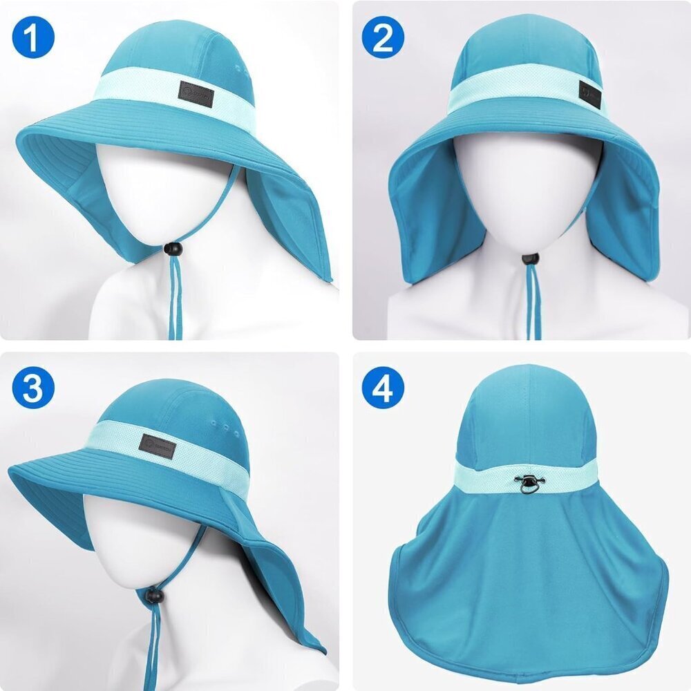 Cooling Bucket Hat Nylon Polyester Wide Brim Neck Flap Sun Protection - Picture 7 of 7